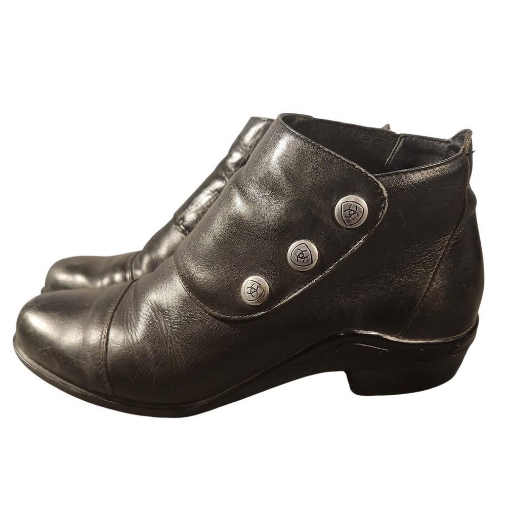 Ariat Spat III Boots Womens Size 8 Black Leather Bootie 3 snap spat-style Ankle